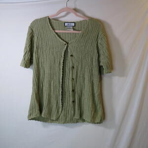 Bice Size Large Green Silk Rayon Cardigan Textured Cottagecore